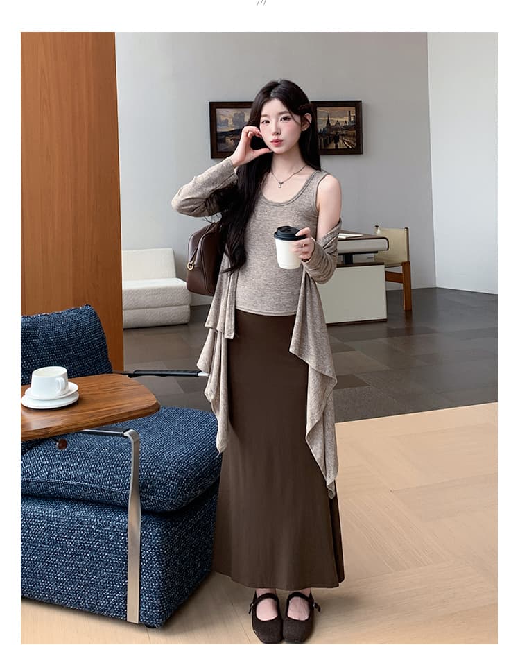 지금 실사 이른 가을 청 순수한 시스템 느슨함 센스 숄 오픈 가디건 슬립 반 스커트 3개 세트 상세 이미지 25