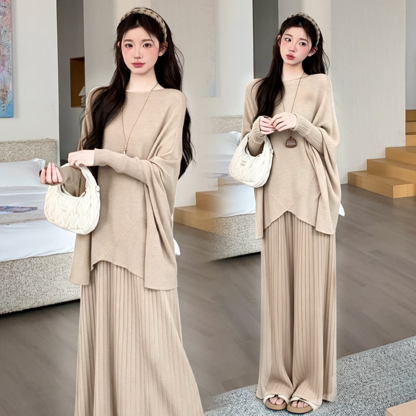 지금 실사 가을 겨울 느긋한 윈디 에디션 스웨터 세트 이미지 3
