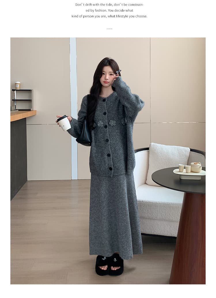 지금 실사 가을 겨울 한 부서 느긋한 바람 3 차원 꽃 스웨터 세트 투피스 슈트 상세 이미지 20