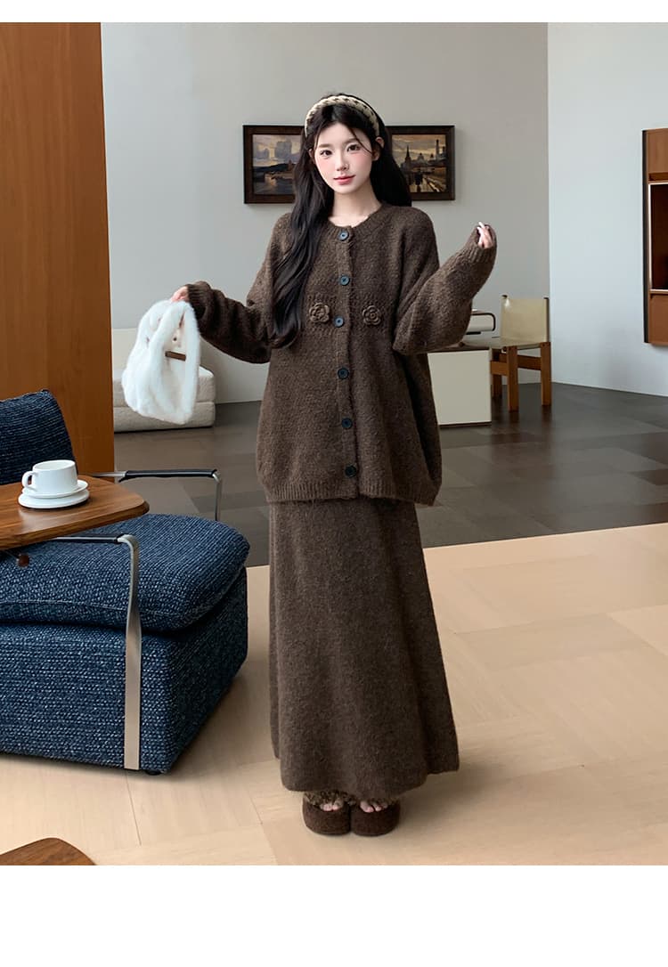 지금 실사 가을 겨울 한 부서 느긋한 바람 3 차원 꽃 스웨터 세트 투피스 슈트 상세 이미지 22