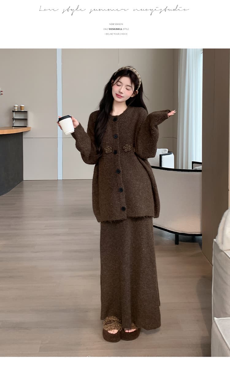 지금 실사 가을 겨울 한 부서 느긋한 바람 3 차원 꽃 스웨터 세트 투피스 슈트 상세 이미지 34