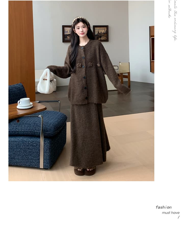 지금 실사 가을 겨울 한 부서 느긋한 바람 3 차원 꽃 스웨터 세트 투피스 슈트 상세 이미지 27
