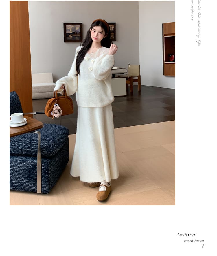 지금 실사 가을 겨울 한 부서 느긋한 바람 3 차원 꽃 스웨터 세트 상세 이미지 28