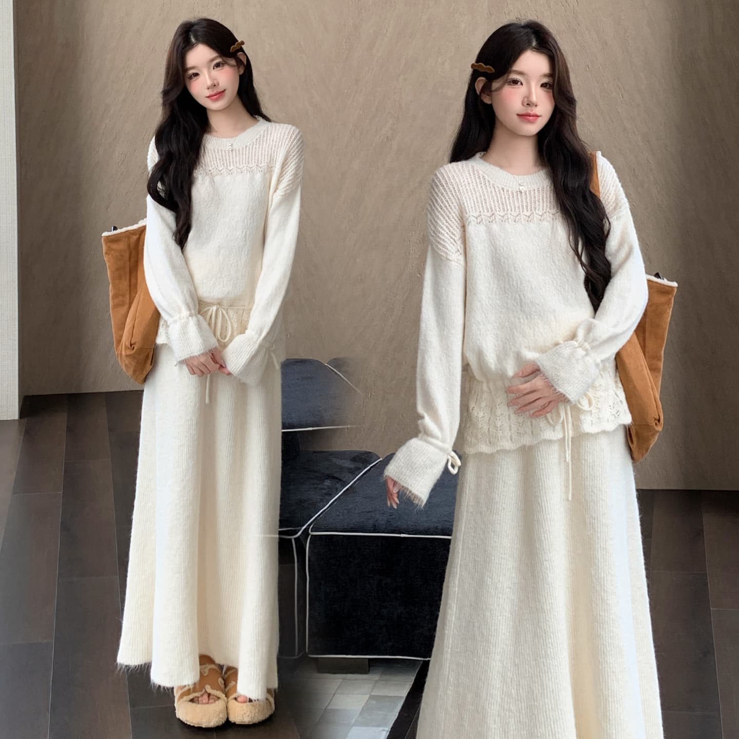 지금 실사 가을 겨울 한 부서 펌프 로프 맨위 스웨터 가져 가라. 반 스커트 세트 이미지 2