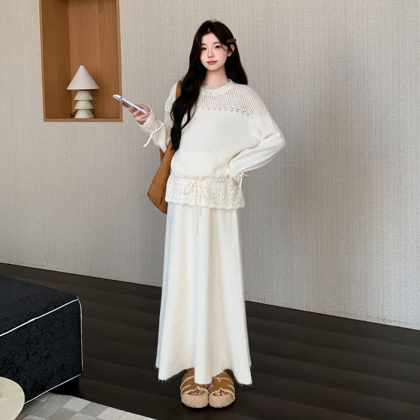 지금 실사 가을 겨울 한 부서 펌프 로프 맨위 스웨터 가져 가라. 반 스커트 세트 이미지 2