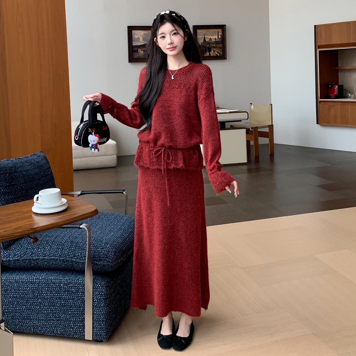 지금 실사 가을 겨울 한 부서 펌프 로프 맨위 스웨터 가져 가라. 반 스커트 세트 이미지 4