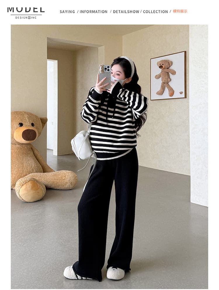 지금 실사 가을 겨울 한 부서 두꺼운 스트라이프 스웨터 세트 상세 이미지 9