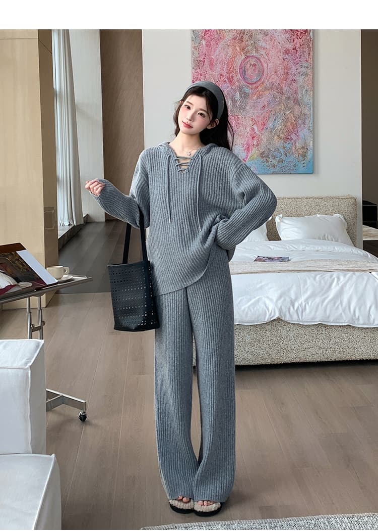 지금 실사 가을 겨울 한 부서 느긋한 레이스업 스웨터 세트 상세 이미지 18