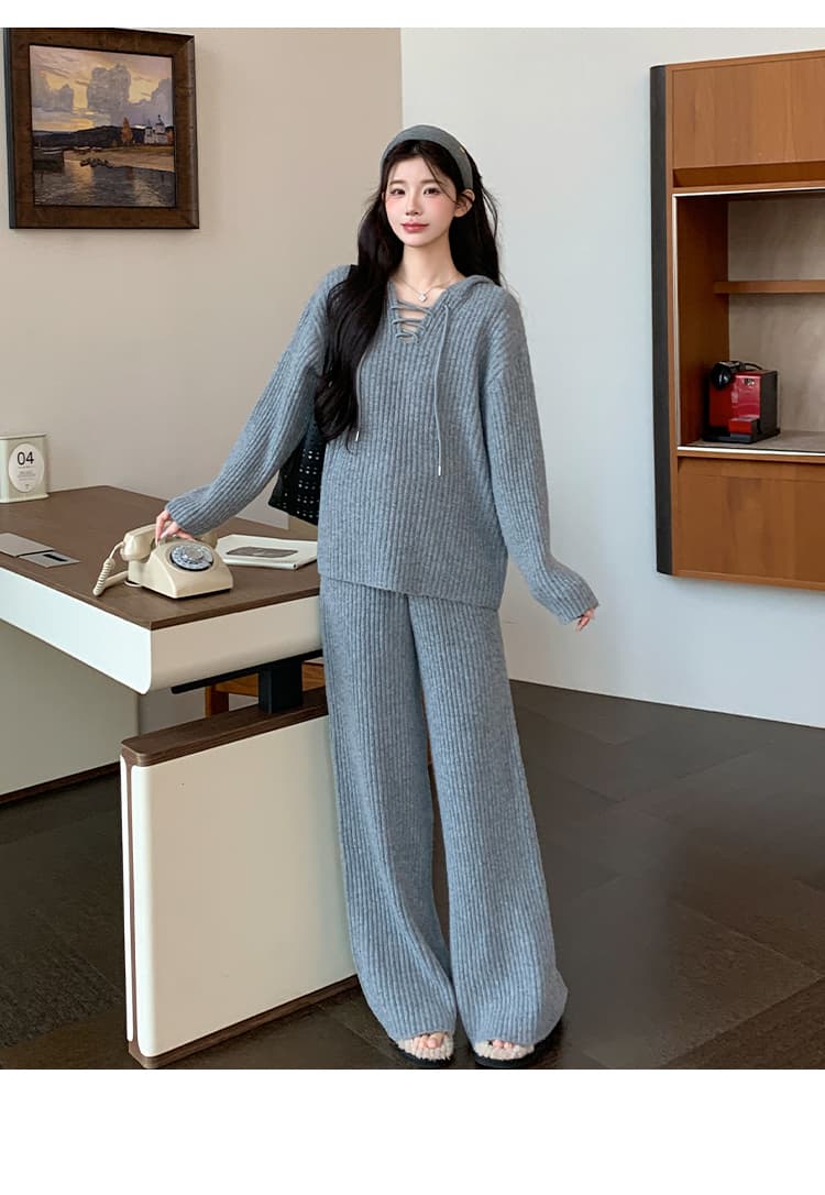 지금 실사 가을 겨울 한 부서 느긋한 레이스업 스웨터 세트 상세 이미지 23