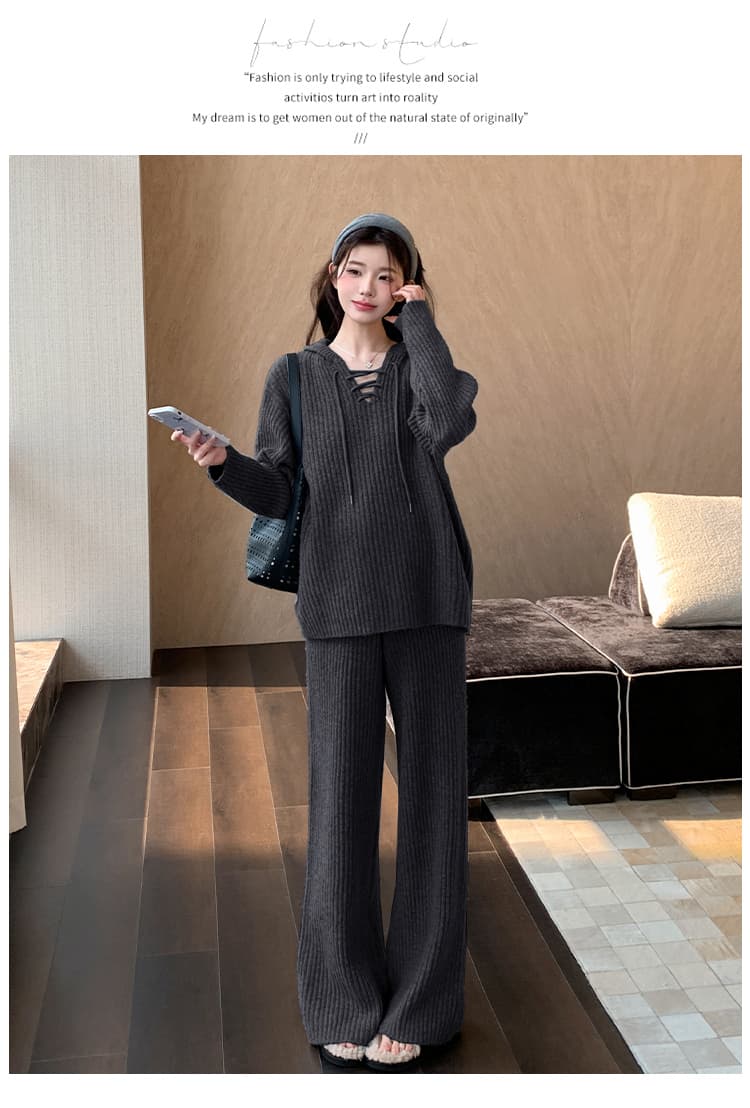 지금 실사 가을 겨울 한 부서 느긋한 레이스업 스웨터 세트 상세 이미지 41