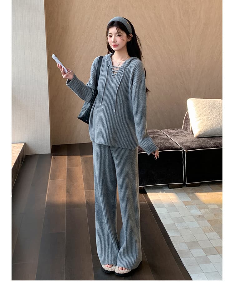 지금 실사 가을 겨울 한 부서 느긋한 레이스업 스웨터 세트 상세 이미지 9