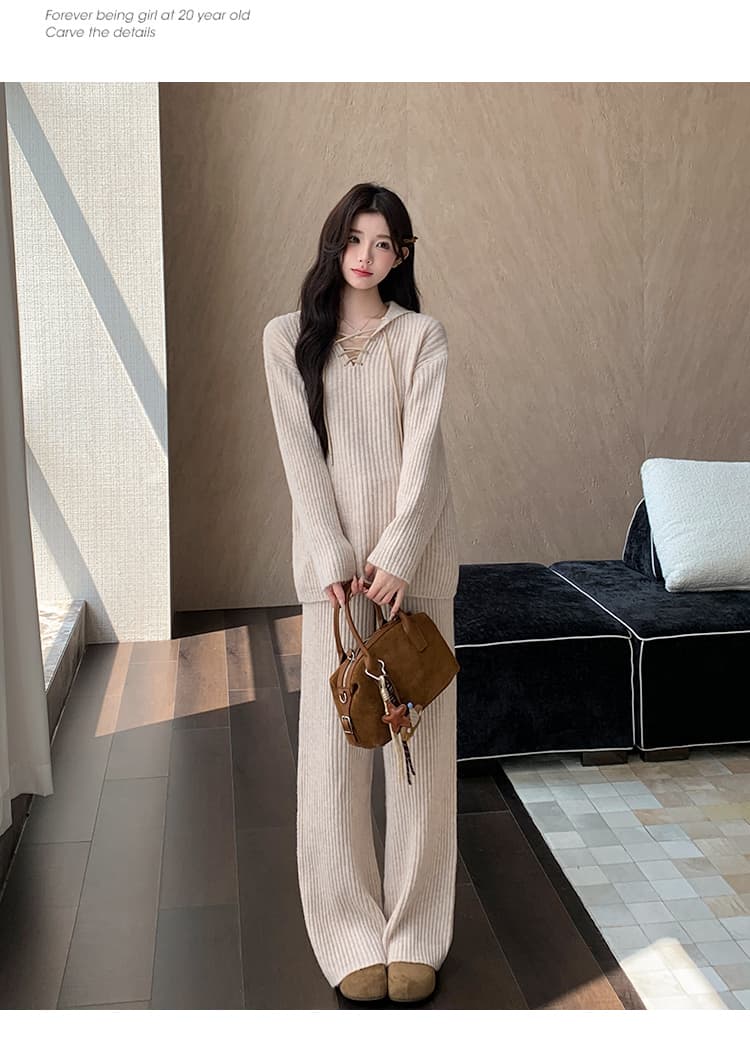 지금 실사 가을 겨울 한 부서 느긋한 레이스업 스웨터 세트 상세 이미지 29