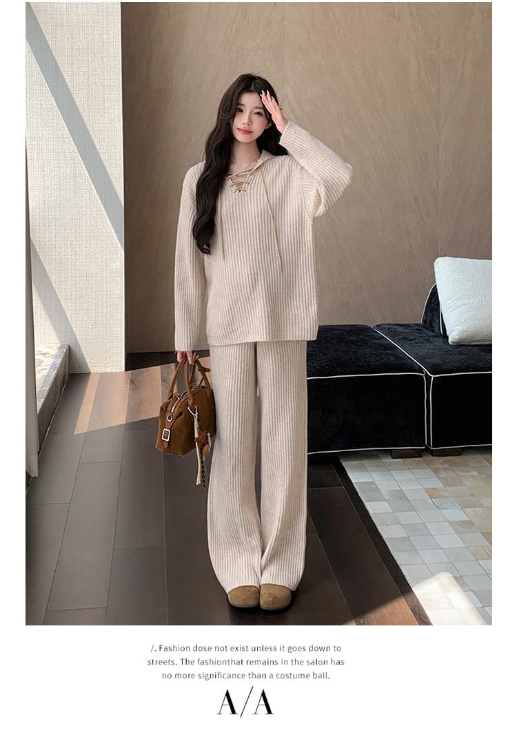 지금 실사 가을 겨울 한 부서 느긋한 레이스업 스웨터 세트 상세 이미지 31