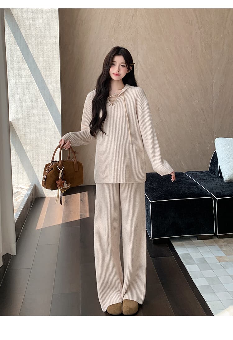 지금 실사 가을 겨울 한 부서 느긋한 레이스업 스웨터 세트 상세 이미지 32