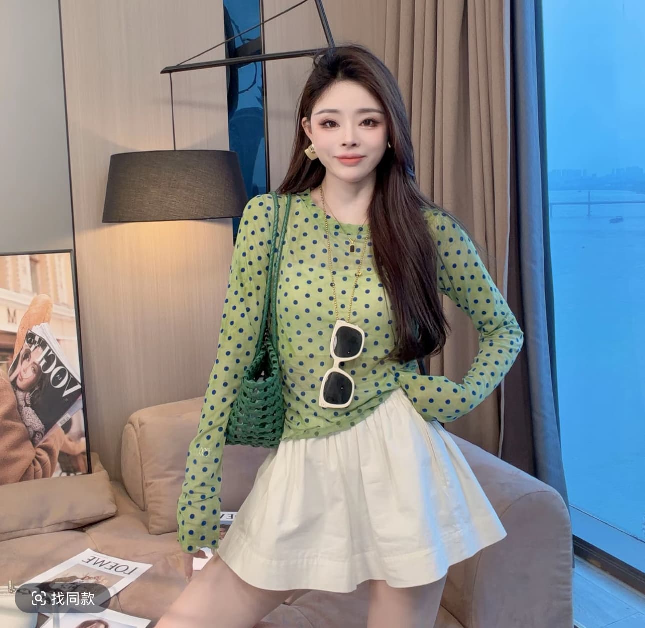 샤오 크릭 의류 여름 새로운 패션 도트 무늬 얇은 스타일 프린트 긴팔 자외선 차단 다용도 맨위 여성 반바지 이미지 2
