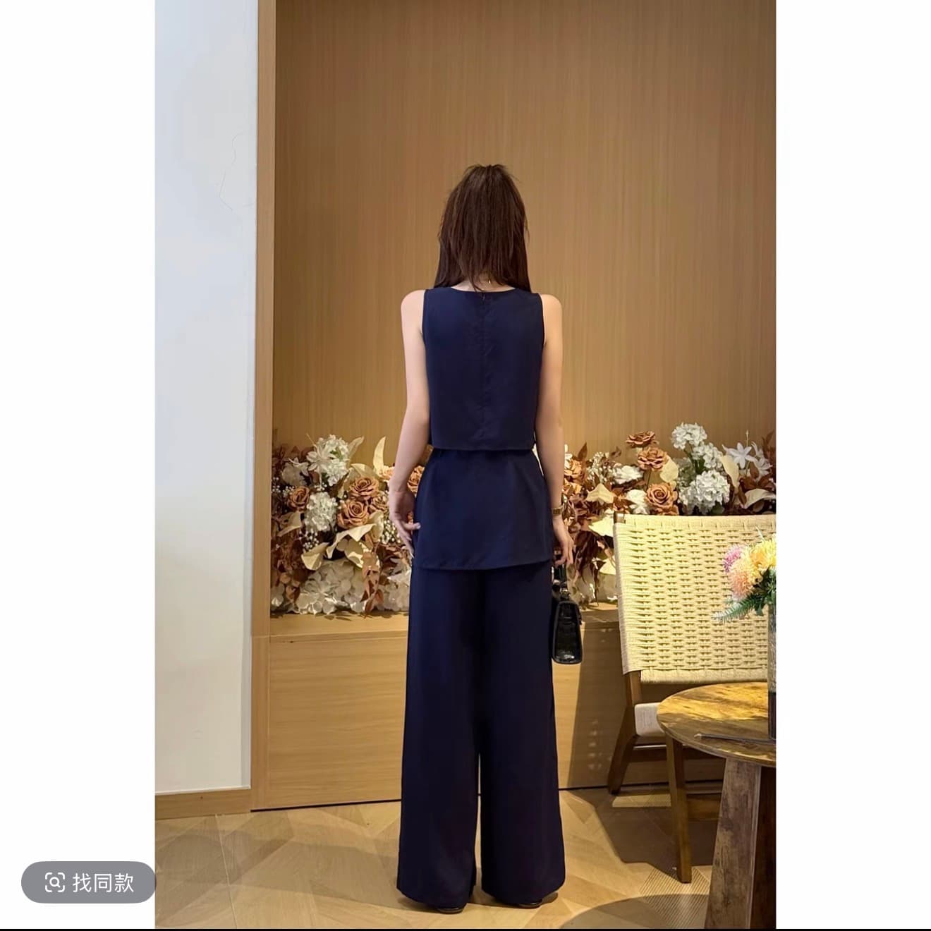 화이트 티 느슨함 여름 코디 전체 집합 미니멀리즘 출퇴근 민소매 맨위 와이드 레그 팬츠 3종 세트 이미지 3