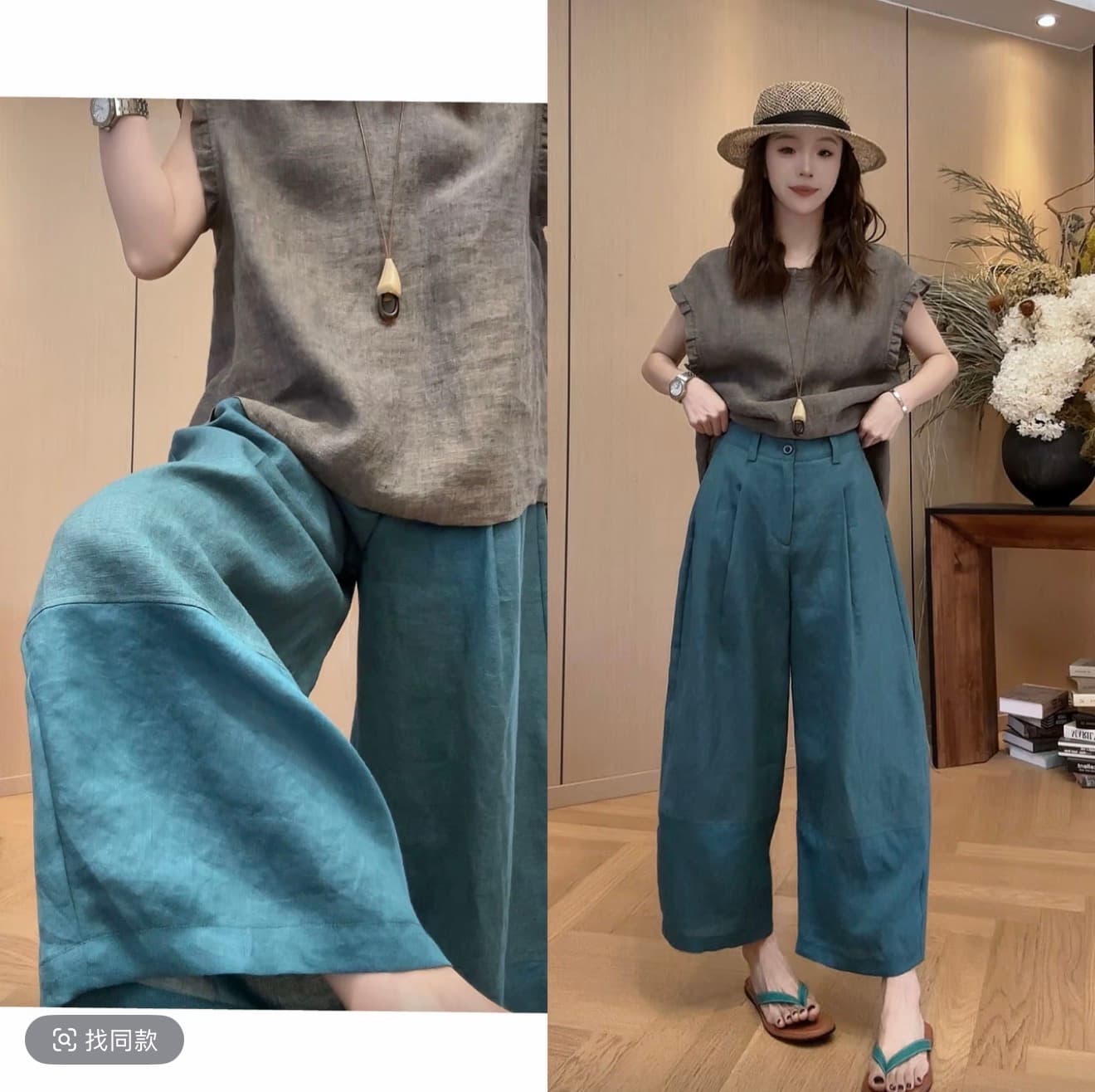 작은 조용한 잠시 공작 블루 아마 바지 2026 여름 새로운 다용도 루즈핏 캐주얼 바지 맨위 이미지 3