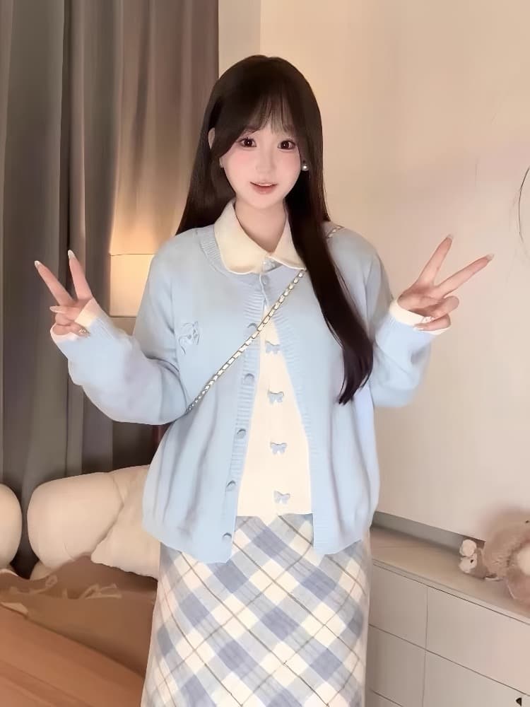 겨울 인사이드 가져 가라. 지방 mm 나비 매듭 수 있습니다. 외출용 빨간색 크리스마스 페이크 레이어드 스웨터 여자 상세 이미지 2