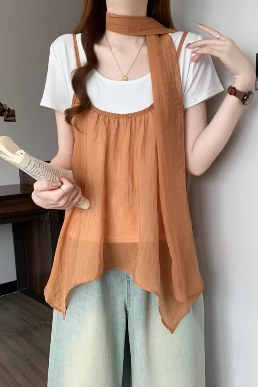 실사 빅 사이즈 여성 의류 한 부서 연령 감소 디자인 짧은 티셔츠 여성 레트로 슬립 사실 두 조각 통통한 여동생 맨위 여름 이미지 7