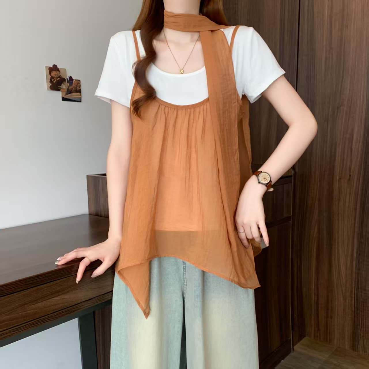 실사 빅 사이즈 여성 의류 한 부서 연령 감소 디자인 짧은 티셔츠 여성 레트로 슬립 사실 두 조각 통통한 여동생 맨위 여름 상세 이미지 2