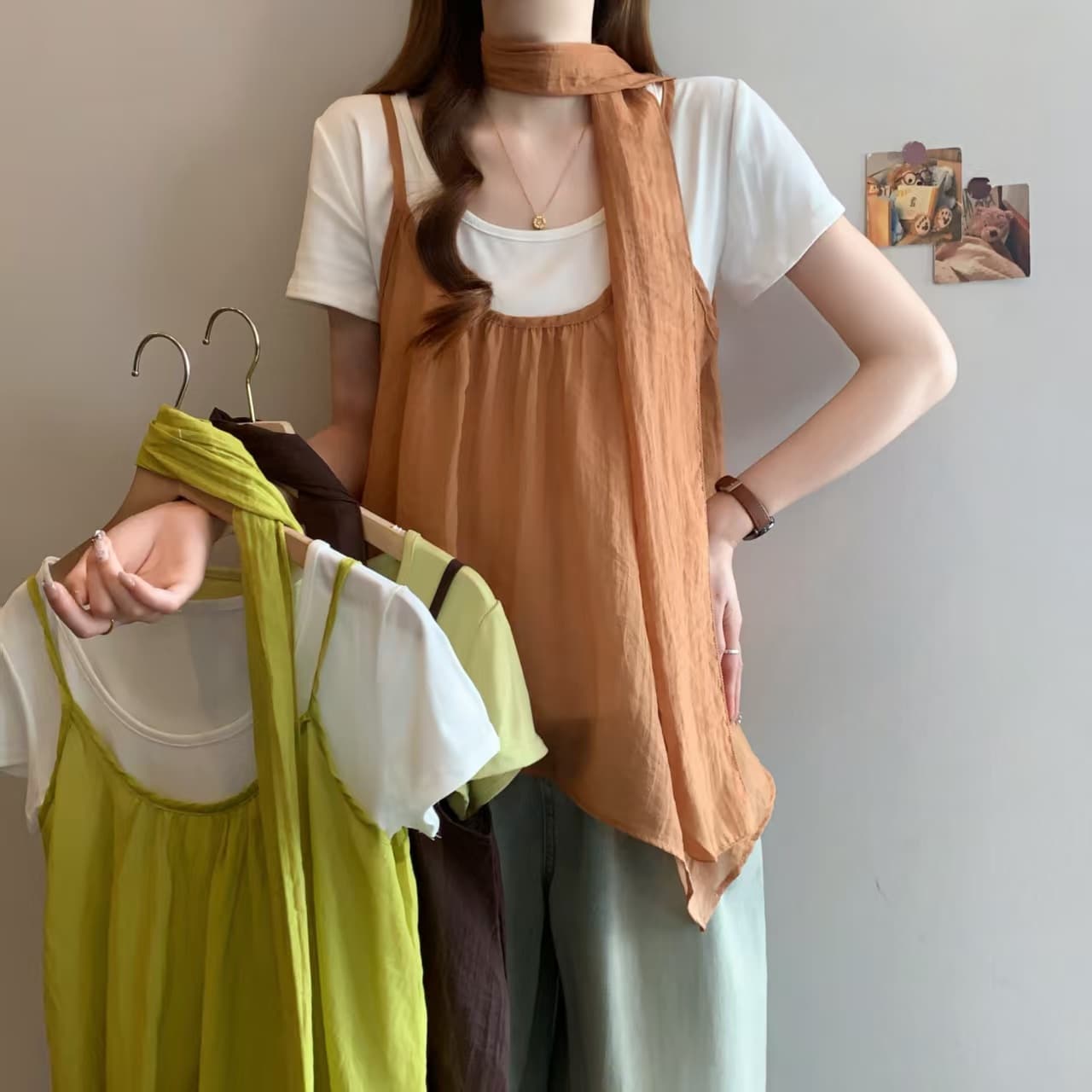 실사 빅 사이즈 여성 의류 한 부서 연령 감소 디자인 짧은 티셔츠 여성 레트로 슬립 사실 두 조각 통통한 여동생 맨위 여름 상세 이미지 7