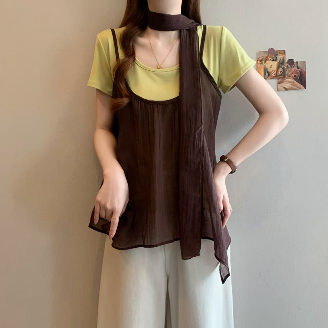 실사 빅 사이즈 여성 의류 한 부서 연령 감소 디자인 짧은 티셔츠 여성 레트로 슬립 사실 두 조각 통통한 여동생 맨위 여름 상세 이미지 12