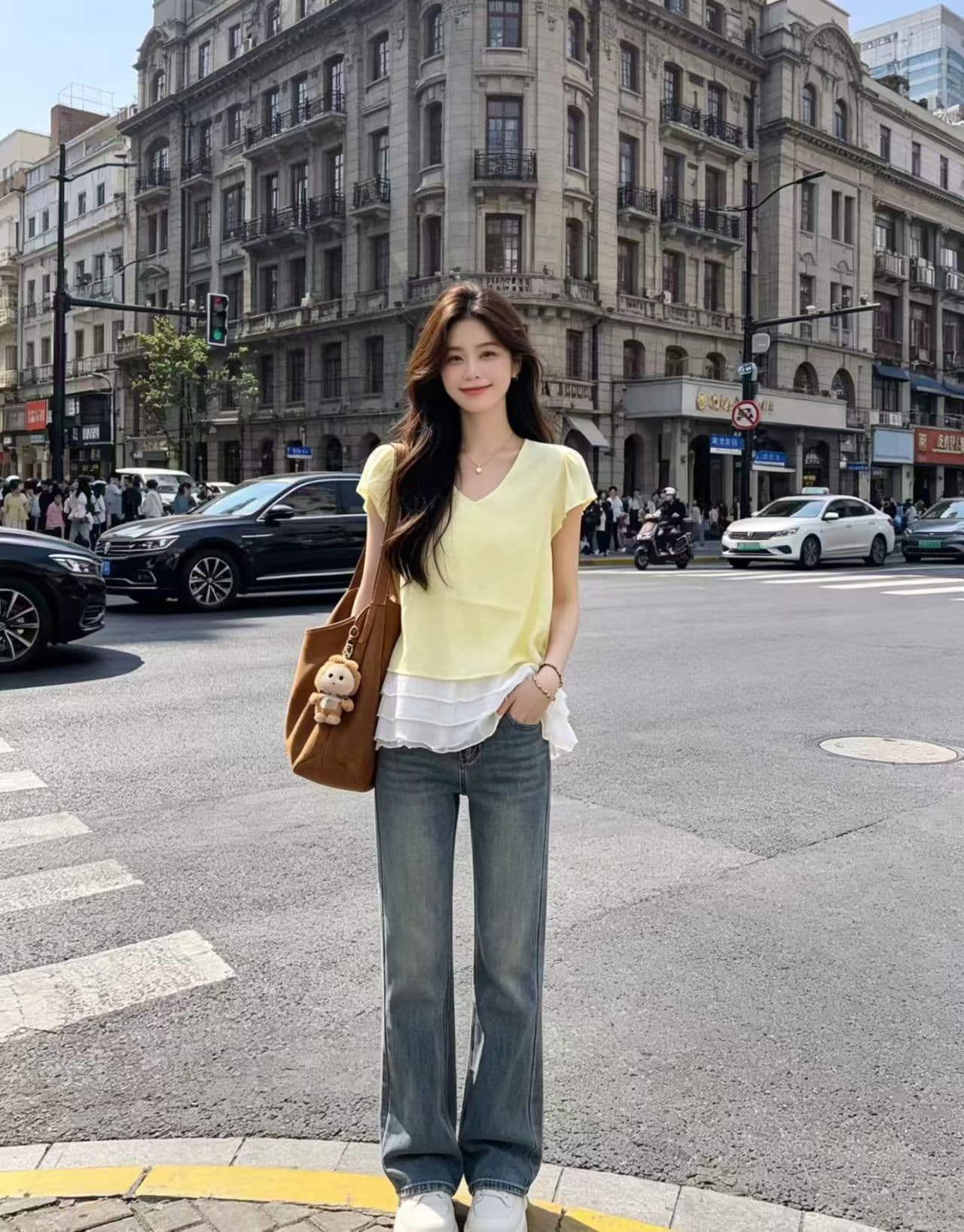 한국 스타일 디자인 센스 2026 봄 여름 새로운 패션 다용도 슬림해 보이는 패치워크 프릴 슬림해 보이는 반팔 셔츠 상세 이미지 4