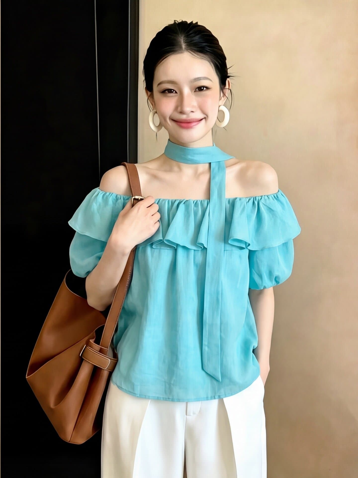 도파민 프릴 오프숄더 버블 반팔 셔츠 여성 의류 여름 고급 센스 빛 럭셔리 연령 감소 외국 가스 셔츠 상세 이미지 5