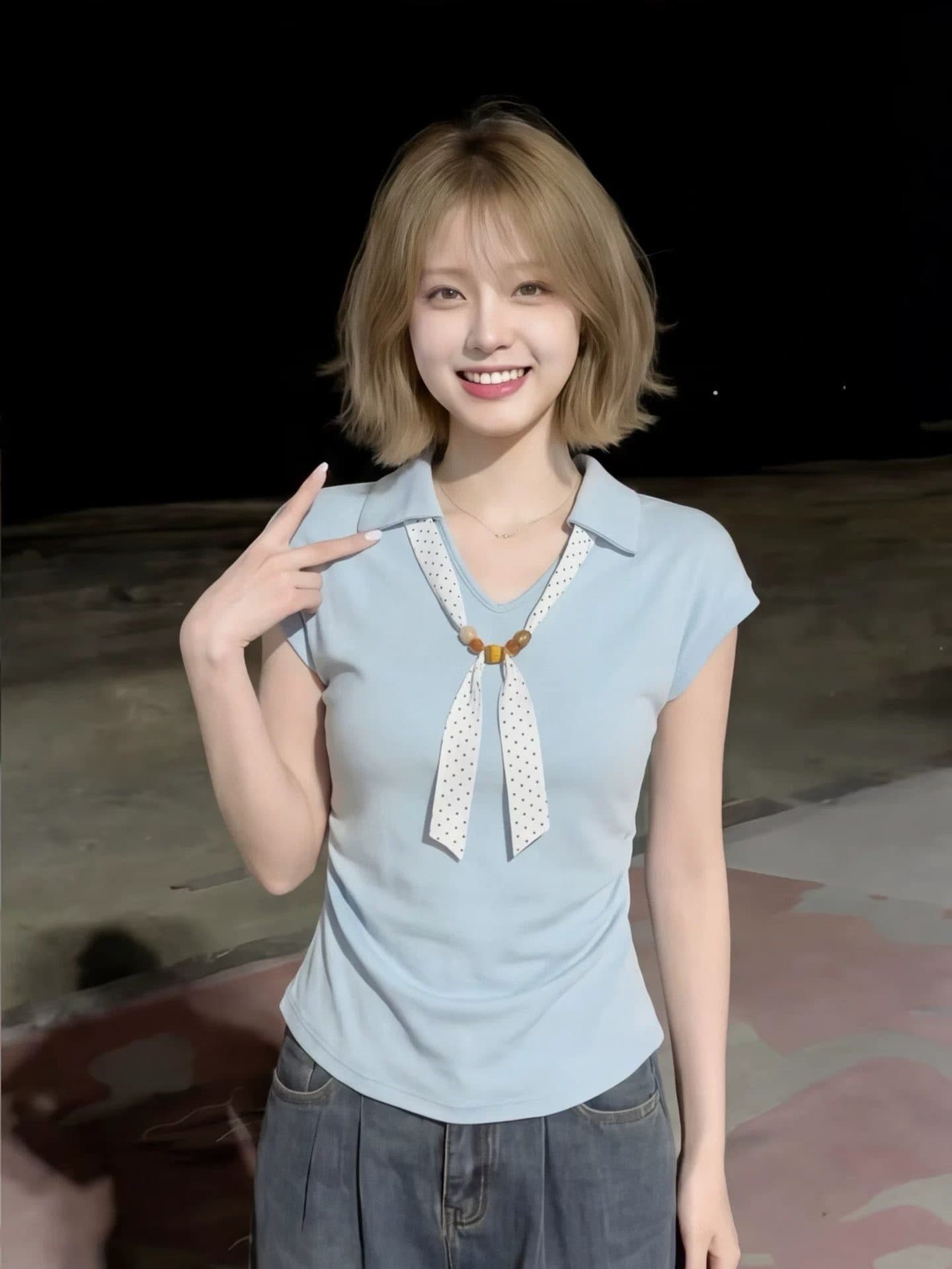 한 부서 품격 경기 스카프 폴로 칼라 반팔 여성 2026 년 여름 새로운 품격 다용도 연령 감소 맨위 상세 이미지 4