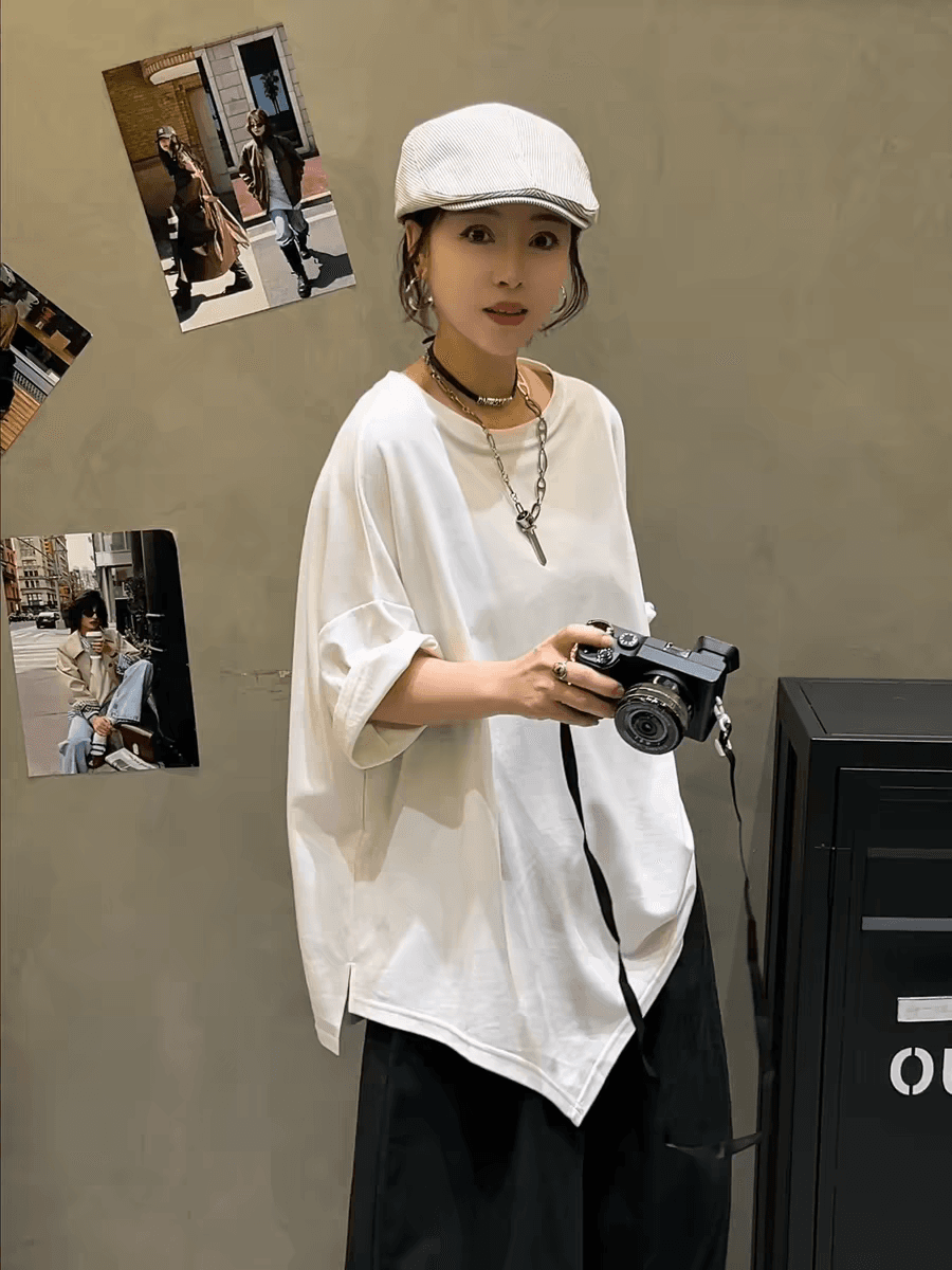 2026 빅 사이즈 지방 mm 여름 새로운 불규칙 디자인 센스 자이언트 잘 생긴 ~ 중 트임 라운드 넥 맨위 이미지 2
