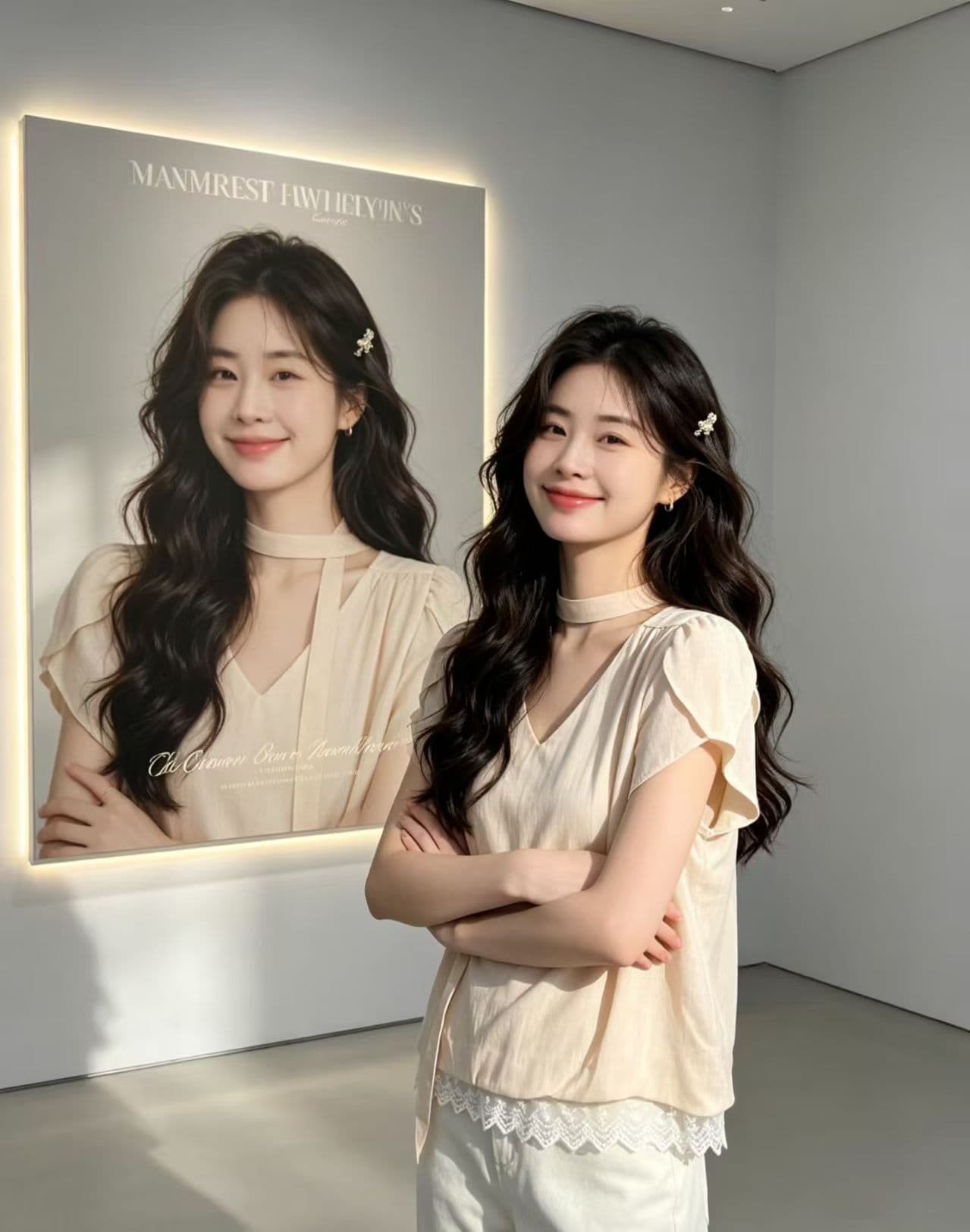 한 부서 만나는 V넥 리본 빅 사이즈 여성 셔츠 여름 Chic 작은 셔츠 디자인 센스 루즈핏 슬림해 보이는 품격 맨위 이미지 3