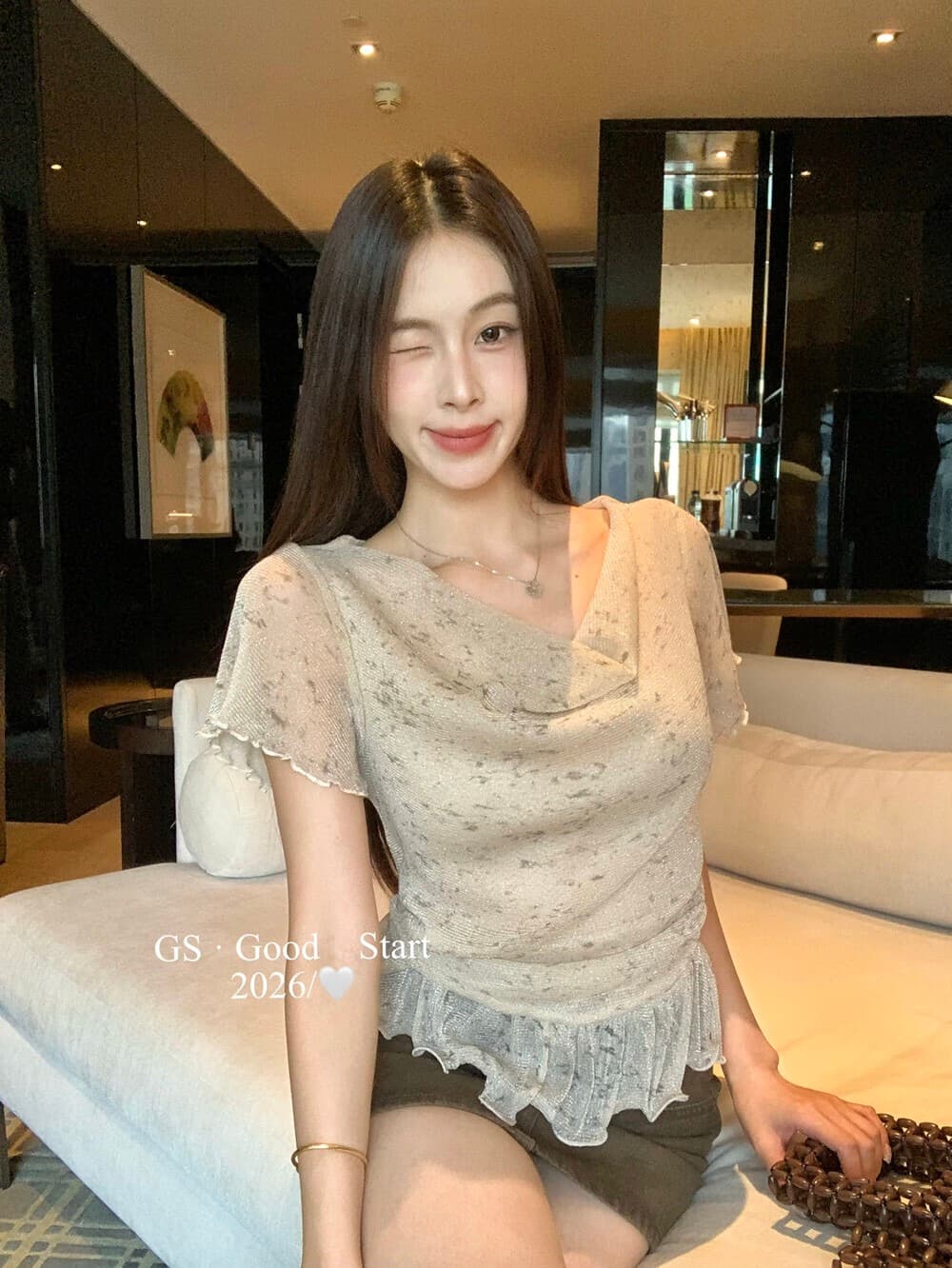 2026 여름 한 부서 품격 흔들다 칼라 프릴 좋은 플래시 얇은 스타일 반팔 니트 스웨터 몸매 가꾸기 맨위 상세 이미지 7