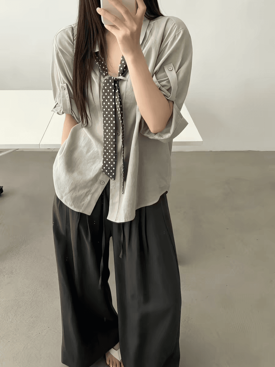 아메리칸 캐주얼 폴로 칼라 루즈핏 중간 소매 자외선 차단 셔츠 여성 의류 2026 여름 Chic 다용도 외출용 맨위 이미지 2