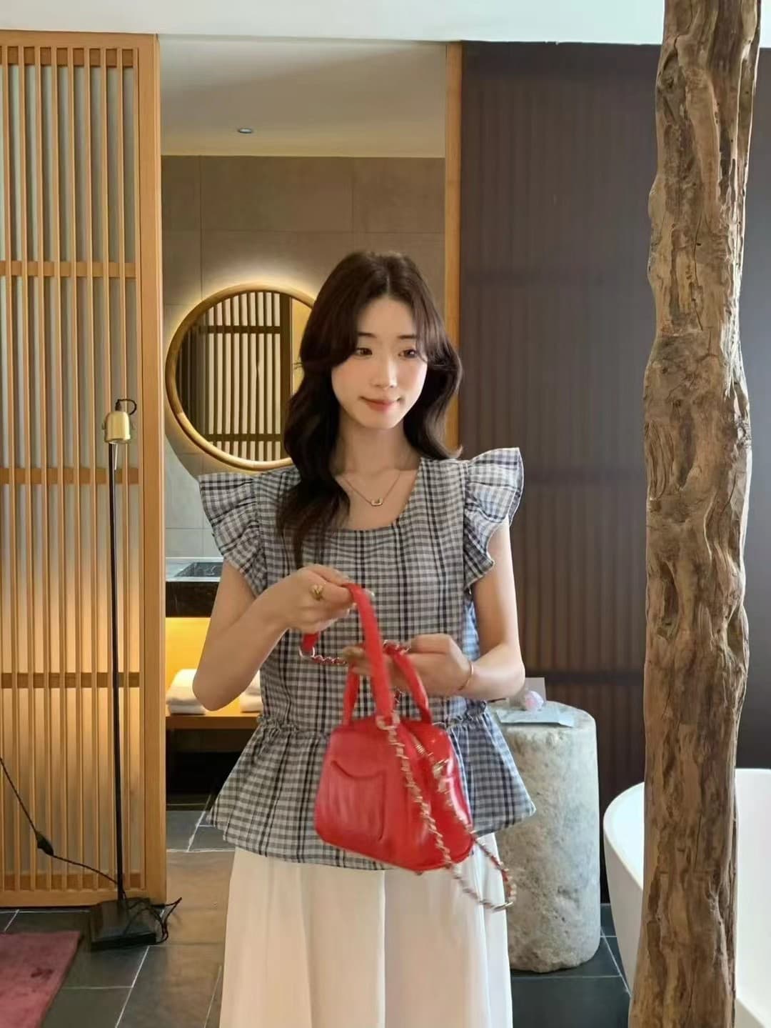 susan- 여름 켜기 새로운 암웨이 반드시 입력 여름 연령 감소 부드러운 다용도 체크무늬 작은 셔츠 상세 이미지 3