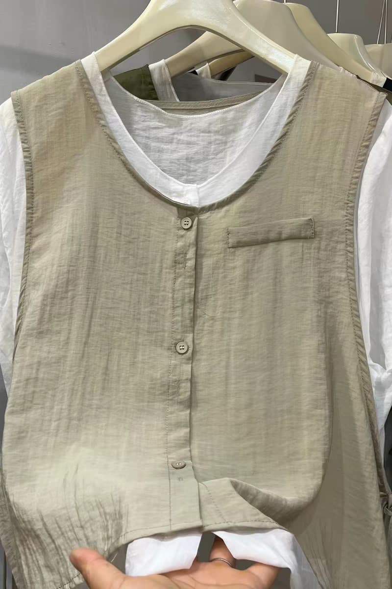 유럽 상품 페이크 레이어드 반팔 여성 셔츠 2026 여름 새로운 루즈핏 다용도 캐주얼 레이스업 단추 셔츠 맨위 트렌디 이미지 5