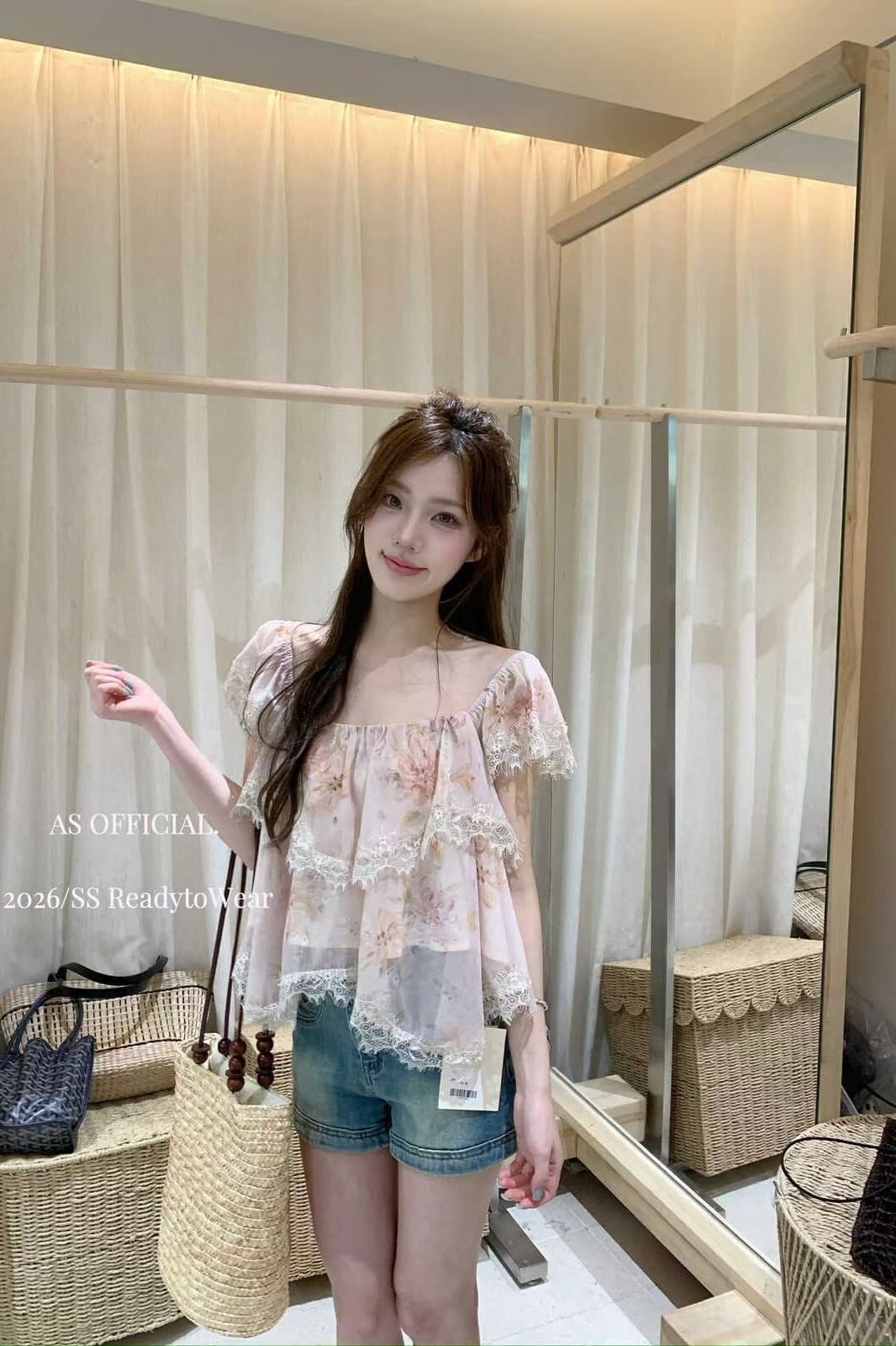 2026 년 여름 새로운 한국 스타일 열세 개 출퇴근 바람 루즈핏 Feifei 소매 레이스 레이스 꽃무늬 풀오버 작은 셔츠 이미지 6