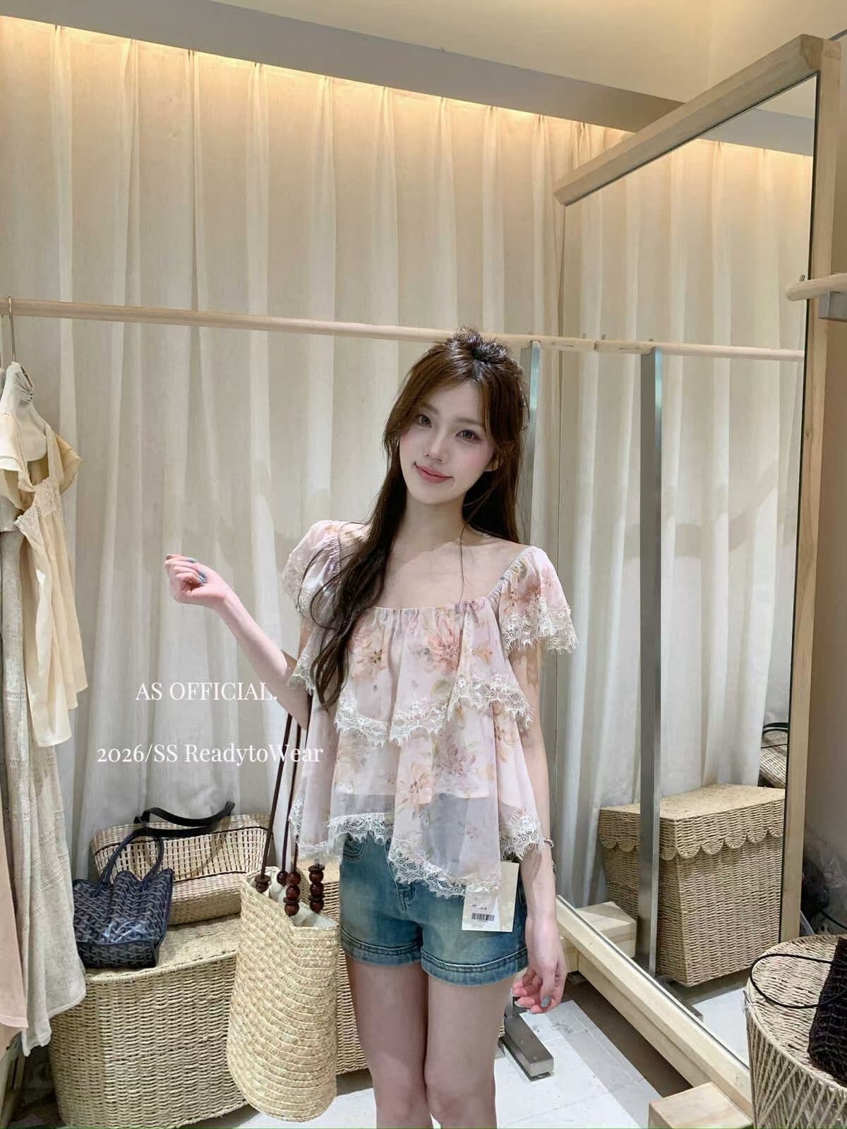 2026 년 여름 새로운 한국 스타일 열세 개 출퇴근 바람 루즈핏 Feifei 소매 레이스 레이스 꽃무늬 풀오버 작은 셔츠 상세 이미지 5