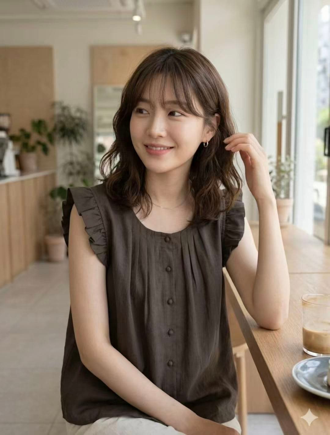 한 부서 작은 대중 지방 mm 프릴 작은 날다 소매 셔츠 셔츠 다용도 맨위 익스트림 제인 상쾌 이미지 3
