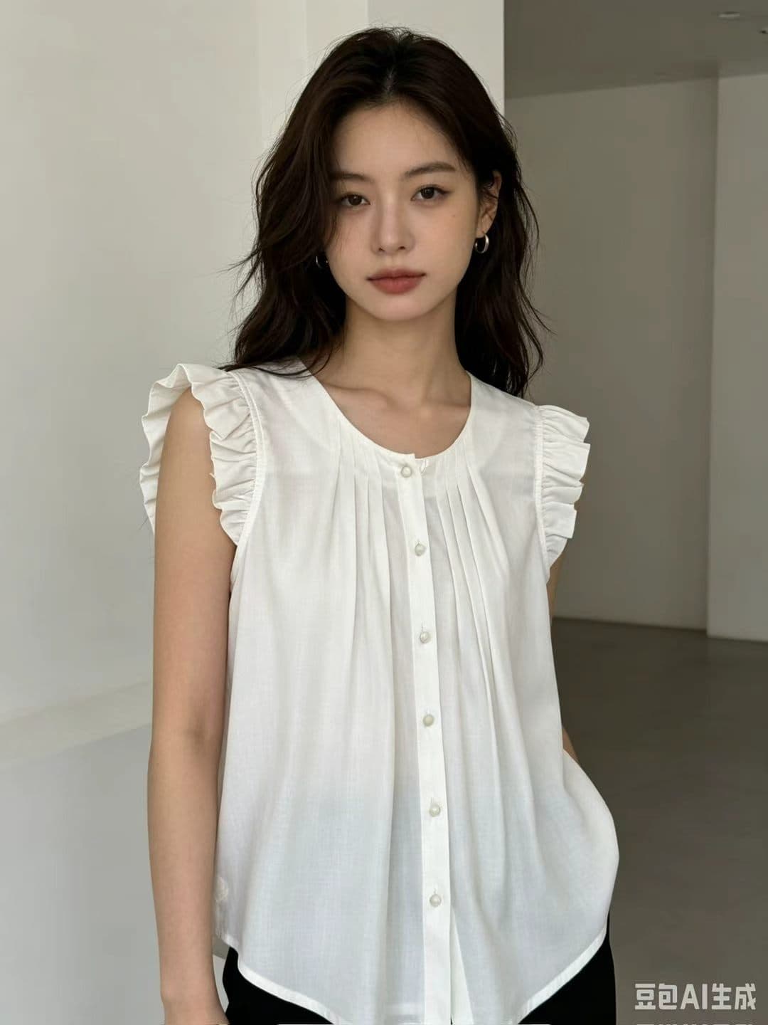 한 부서 작은 대중 지방 mm 프릴 작은 날다 소매 셔츠 셔츠 다용도 맨위 익스트림 제인 상쾌