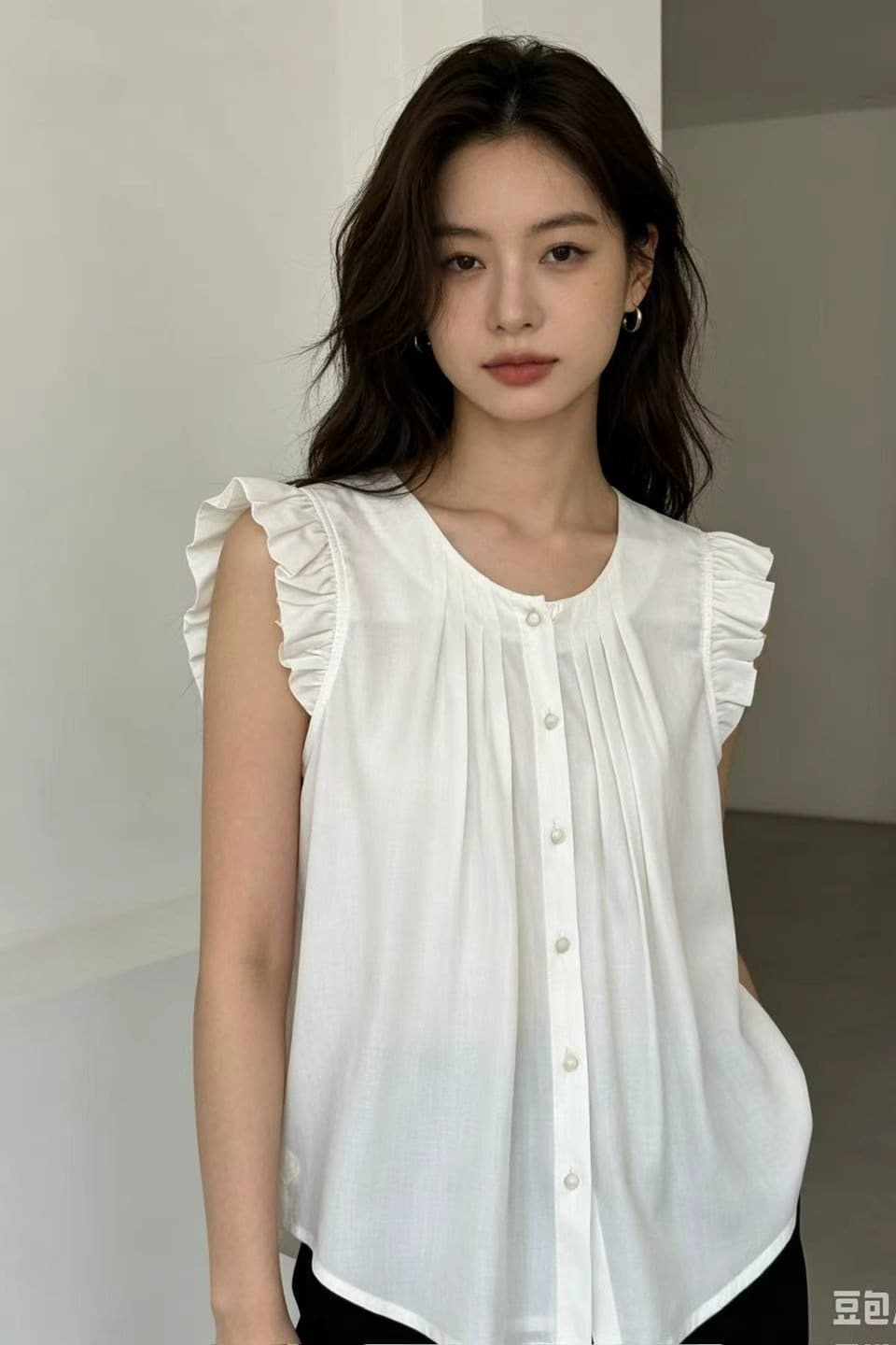 한 부서 작은 대중 지방 mm 프릴 작은 날다 소매 셔츠 셔츠 다용도 맨위 익스트림 제인 상쾌 이미지 5