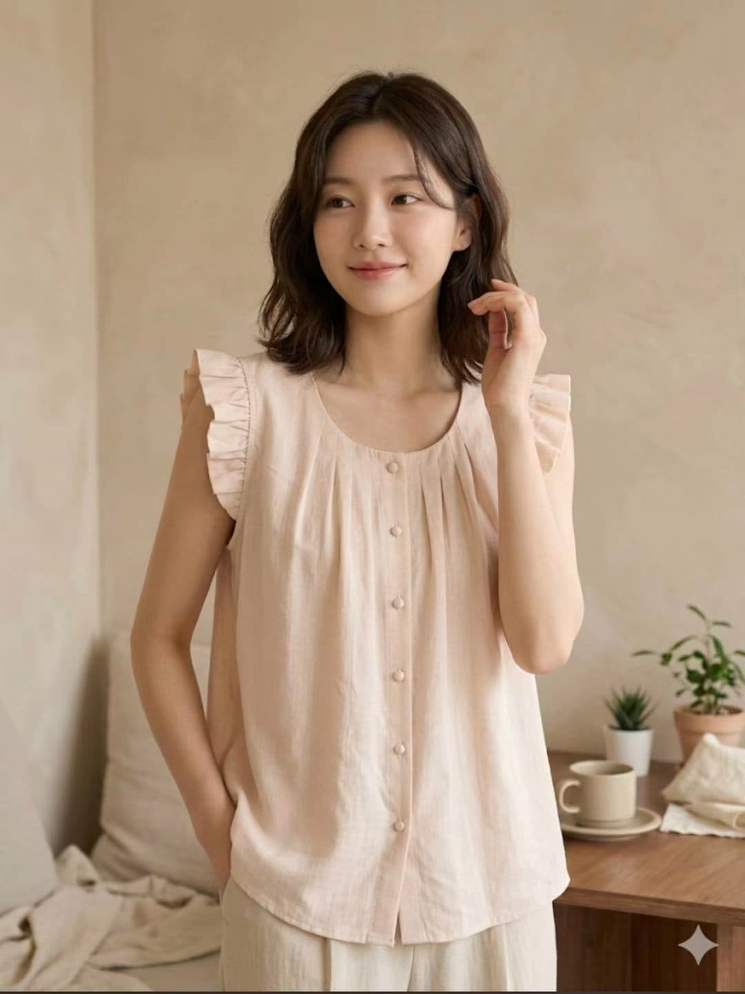 한 부서 작은 대중 지방 mm 프릴 작은 날다 소매 셔츠 셔츠 다용도 맨위 익스트림 제인 상쾌 상세 이미지 4