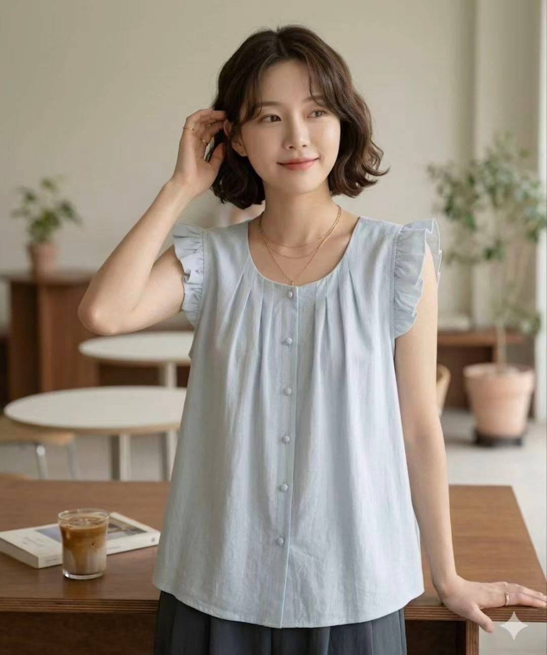 한 부서 작은 대중 지방 mm 프릴 작은 날다 소매 셔츠 셔츠 다용도 맨위 익스트림 제인 상쾌 상세 이미지 5