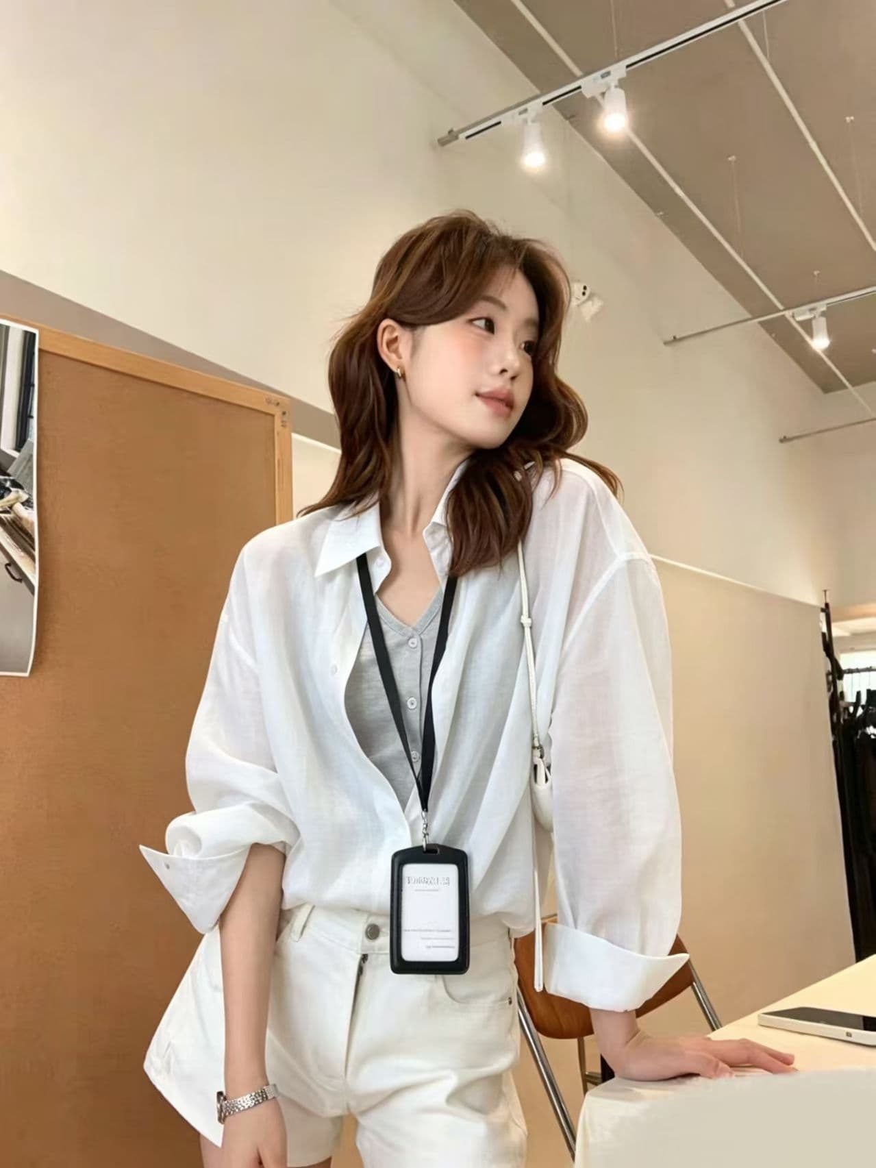 통통한 여동생 봄 여름 새로운 한국 스타일 셔츠 페이크 레이어드 여성 자외선 차단 셔츠 이미지 3