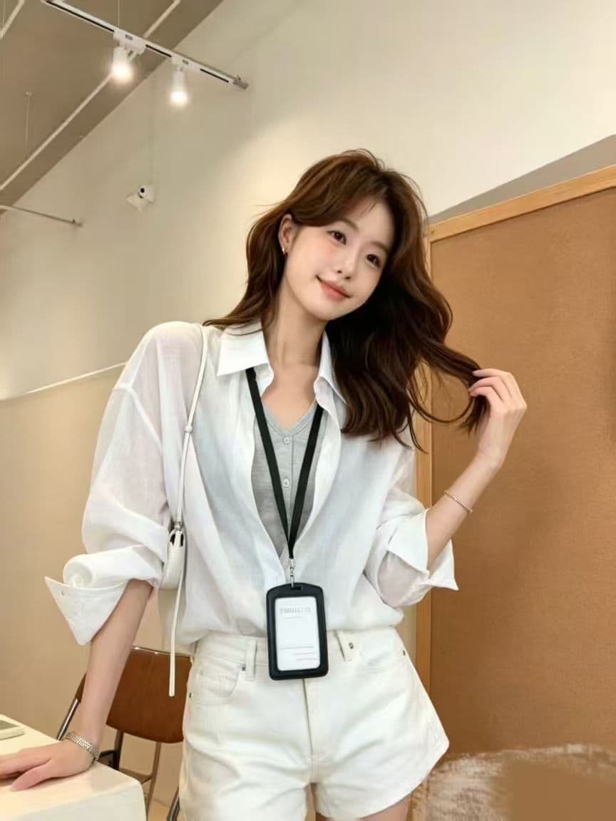 통통한 여동생 봄 여름 새로운 한국 스타일 셔츠 페이크 레이어드 여성 자외선 차단 셔츠 상세 이미지 6
