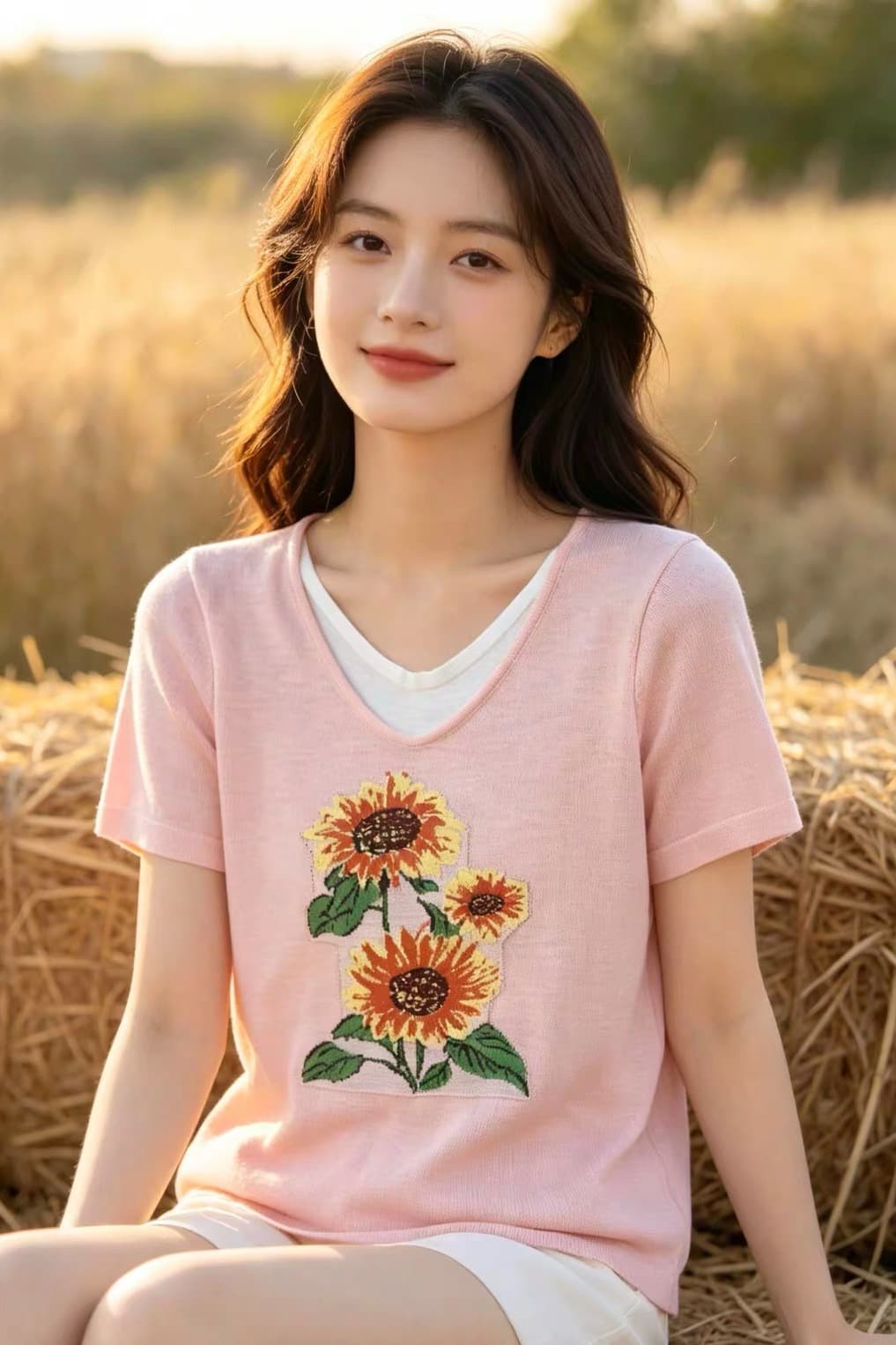 대나무 마디 마 페이크 레이어드 한국 스타일 긍정적 인 어깨 루즈핏 라운드 넥 귀여운 달콤함 프린트 2026 새로운 니트 맨위 이미지 5