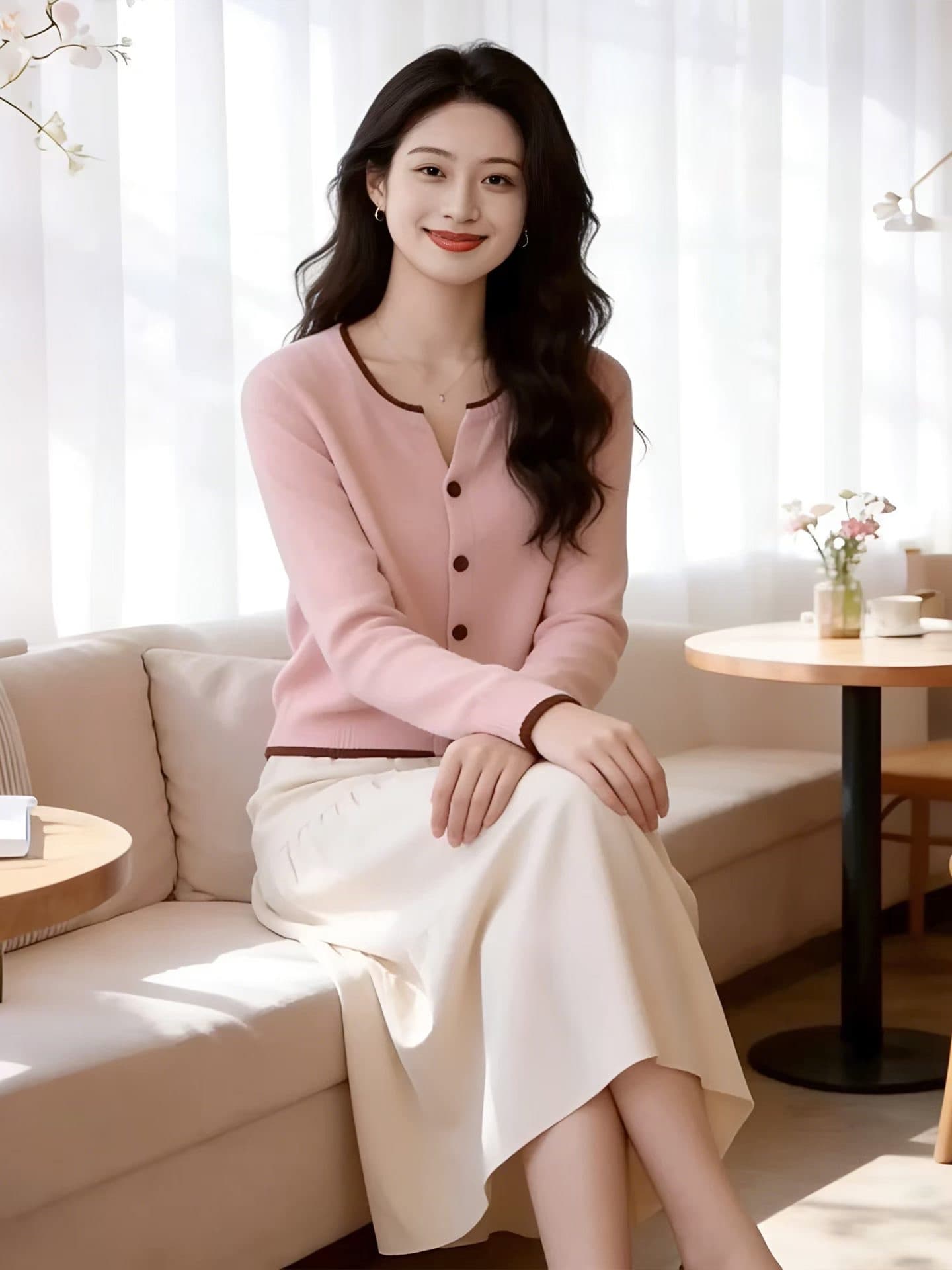 2026 가을 새로운 여성 배색 니트 오픈 가디건 한 부서 패션 몸매 가꾸기 슬림해 보이는 작은 키 다용도 맨위 이미지 3