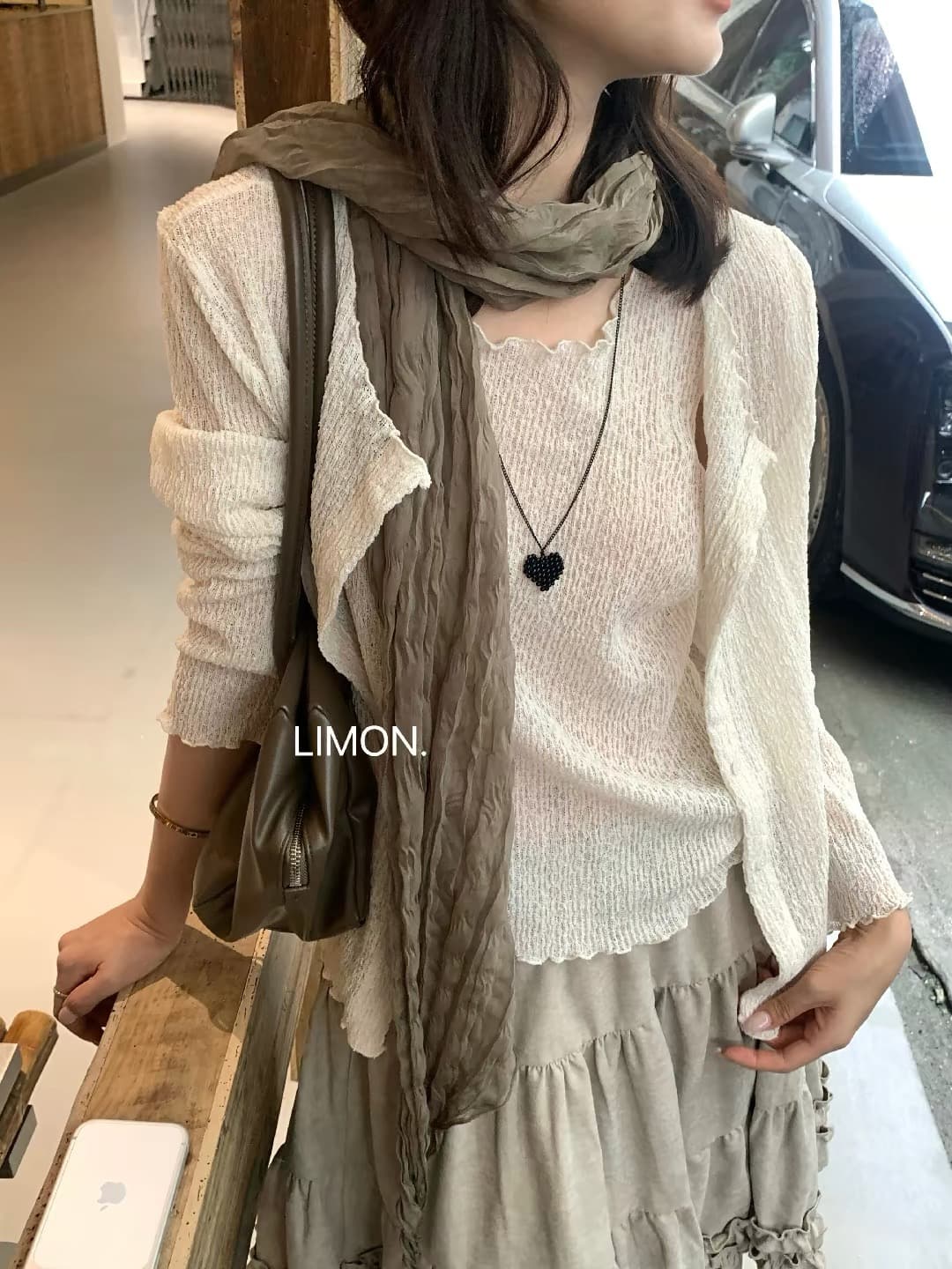 the limon2026 열세 개 조기 가을 질감 센스 프릴 오픈 가디건 다용도 투피스 조끼 세트