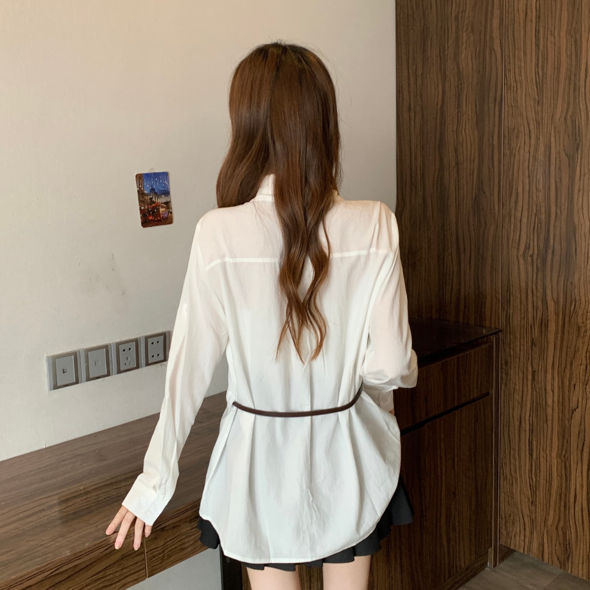 빅 사이즈 고급 품격 긴팔 여성 셔츠 가을 디자인 센스 루즈핏 허리 수축 섹시함 로얄 자매 중간 길이 맨위 상세 이미지 7