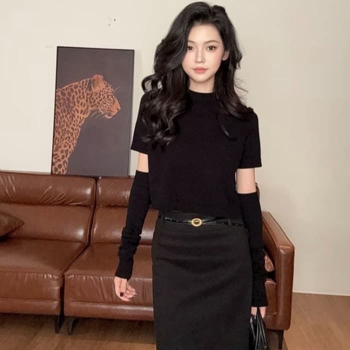 캐주얼 바람 품격 연령 감소 소매 커버 반팔 모직물 맨위 이미지 2
