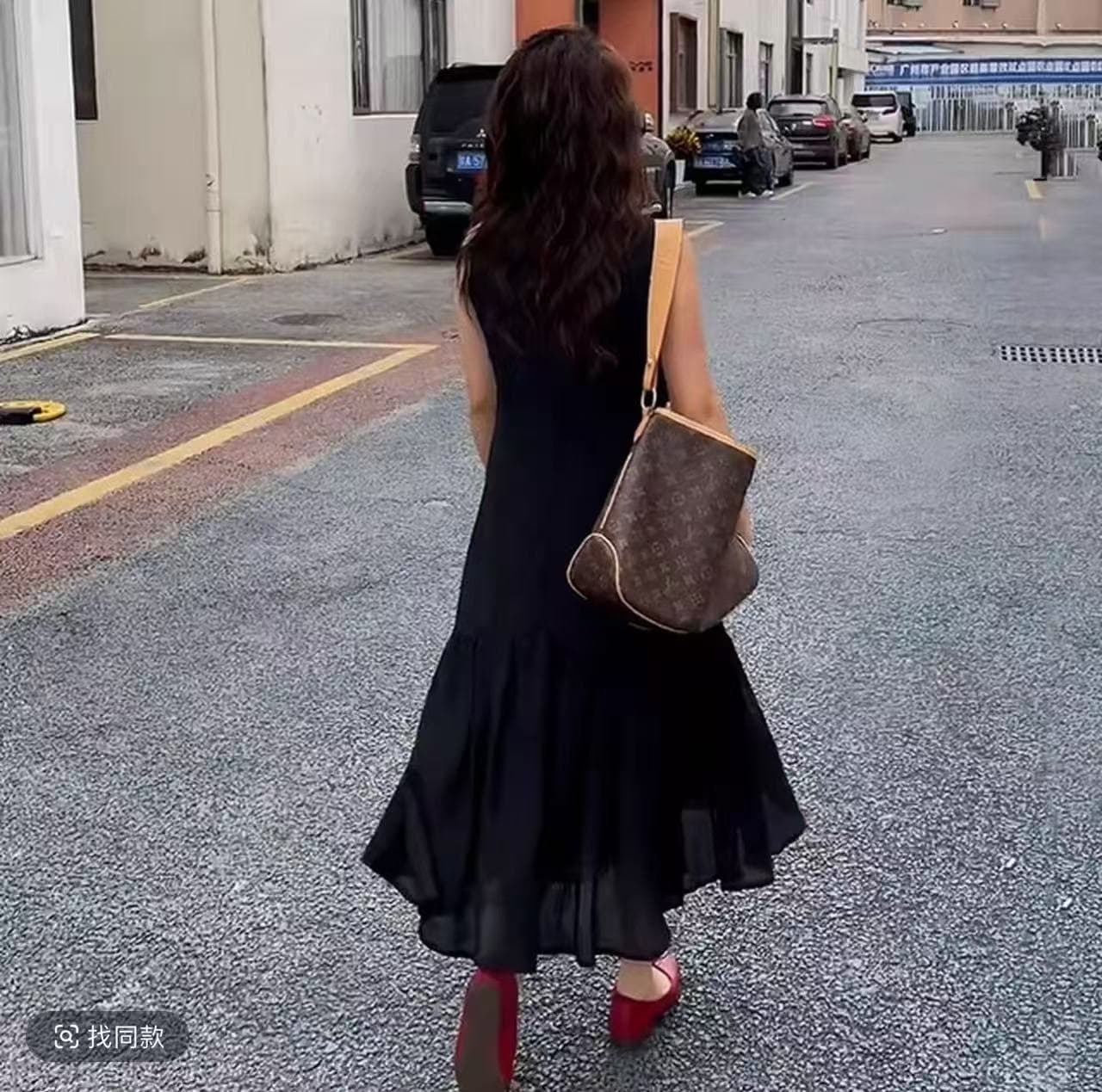 빅 사이즈 슬립 여성 드레스 여름 지방 mm 배 모양 몸 표지 고기 슬림해 보이는 작은 검은 색 치마 이미지 3